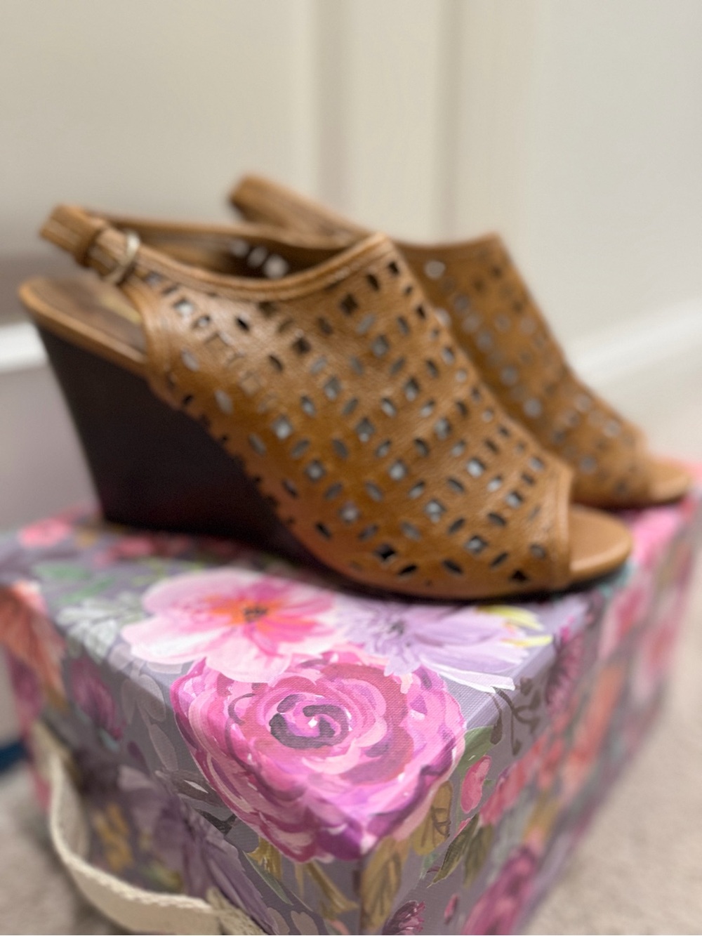 Tommy Bahama Brown Laser-Cut Peep-Toe Slingback Heels - Picture 2 of 5